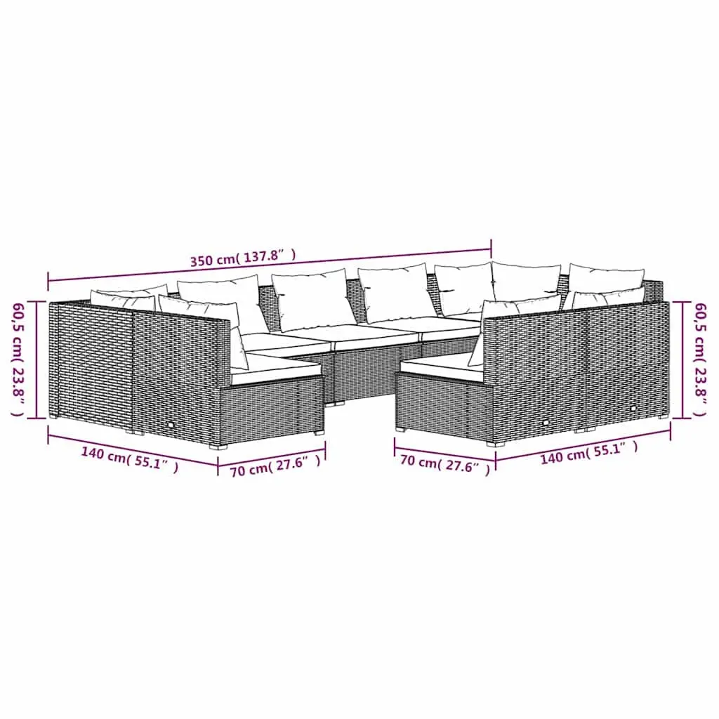 Garden Lounge Set 9 Piece Outdoor Furniture Modular Patio Sofa Black PE Rattan