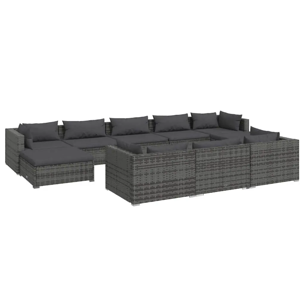 Garden Lounge Set 10 Piece Outdoor Furniture Modular Patio Sofa Grey Poly