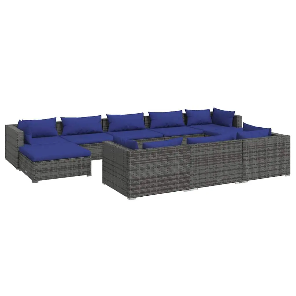 Garden Lounge Set 10 Piece Outdoor Furniture Grey Poly Rattan Modular Patio Sofa