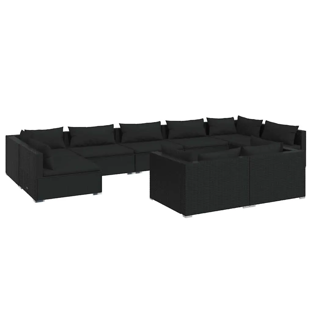 Garden Lounge Set 9 Piece Outdoor Patio Furniture Black Poly Rattan Modular
