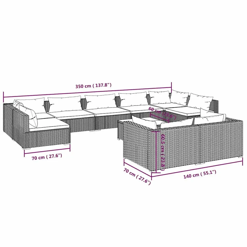 Garden Lounge Set 10 Piece Outdoor Patio Furniture Black Modular Rattan Seating