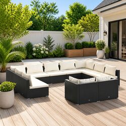 Garden Lounge Set 11 Piece Black Poly Rattan Outdoor Furniture Patio Seating