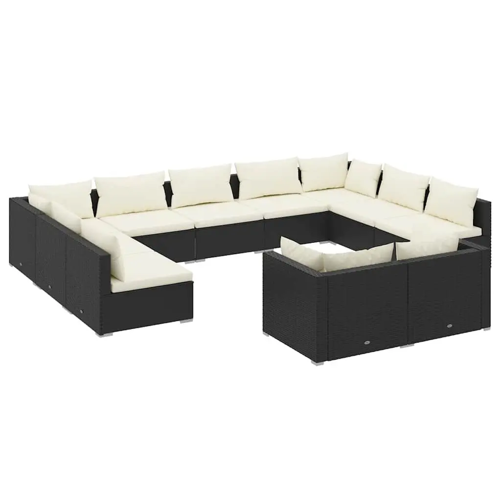 Garden Lounge Set 11 Piece Black Poly Rattan Outdoor Furniture Patio Seating