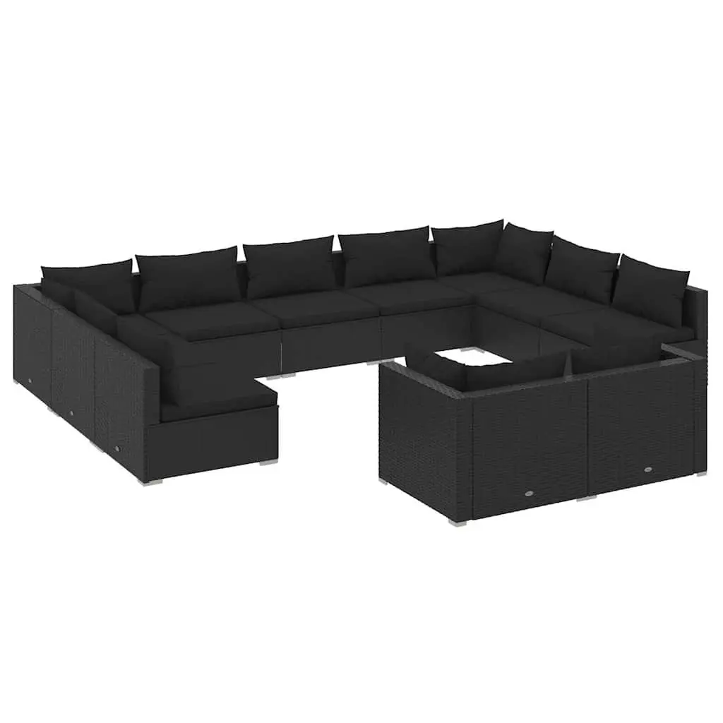 Garden Lounge Set 11 Piece Outdoor Furniture Black Poly Rattan Sofa Cushions