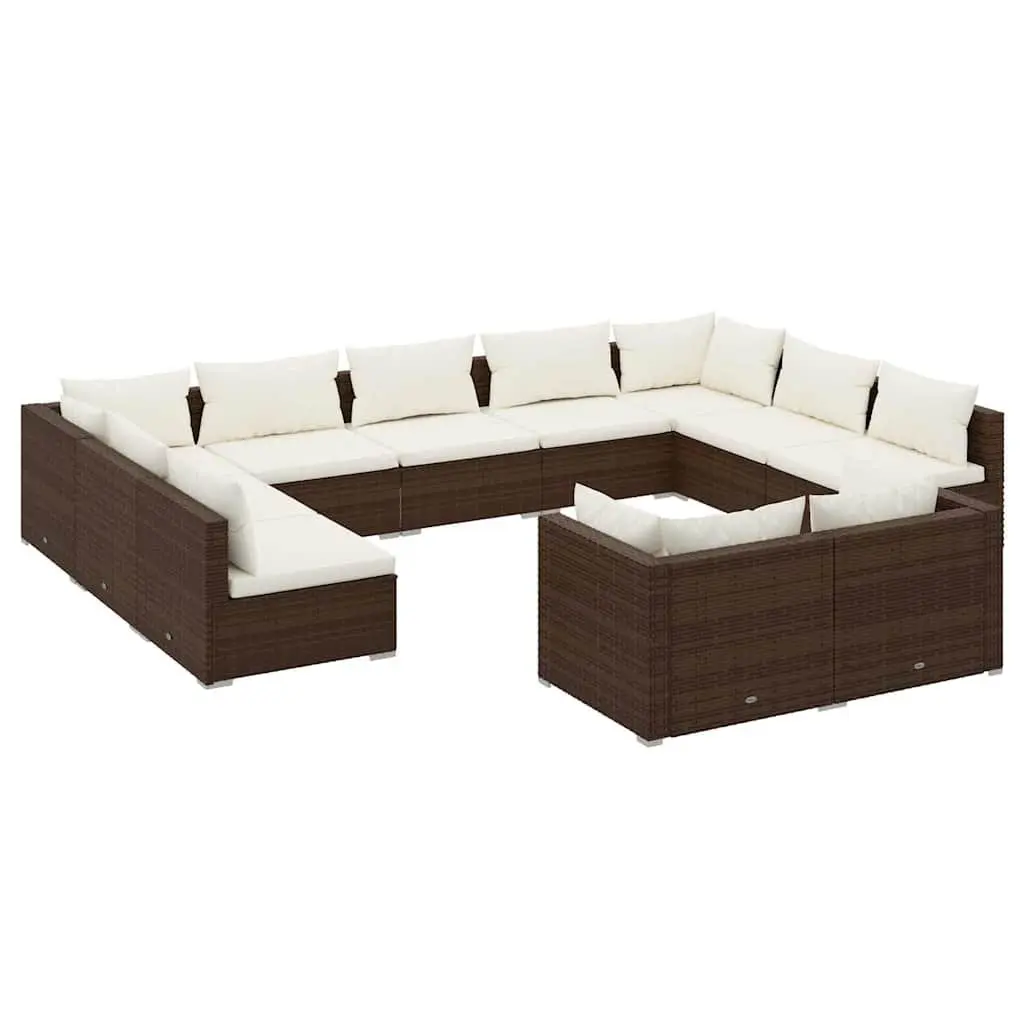 11 Piece Garden Lounge Set Outdoor Furniture Modular Patio Brown PE Rattan