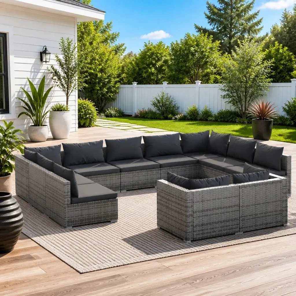 Garden Lounge Set Modular Sofa Outdoor Furniture 11 Piece Grey Poly Rattan