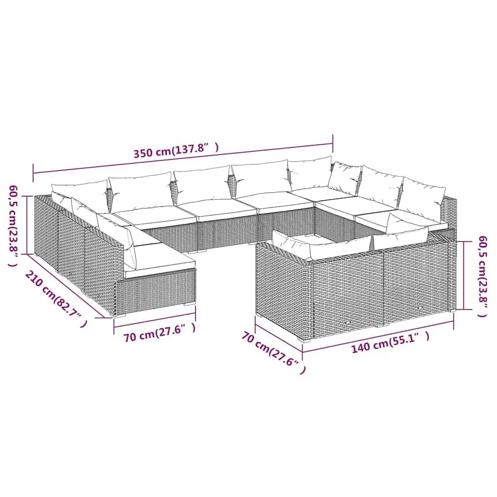 Garden Lounge Set Modular Sofa Outdoor Furniture 11 Piece Grey Poly Rattan