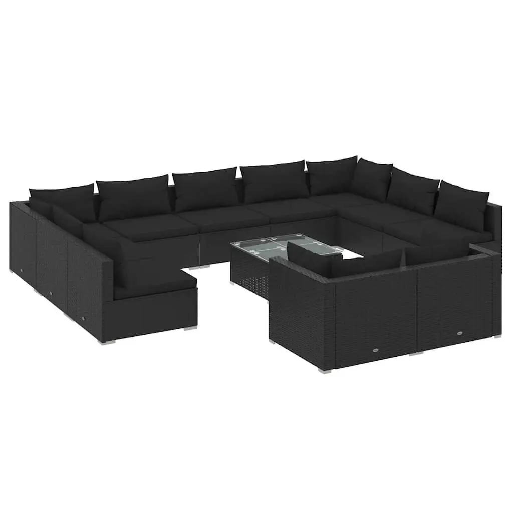 12 Piece Modular Patio Lounge Set Outdoor Garden Furniture Black Poly Rattan