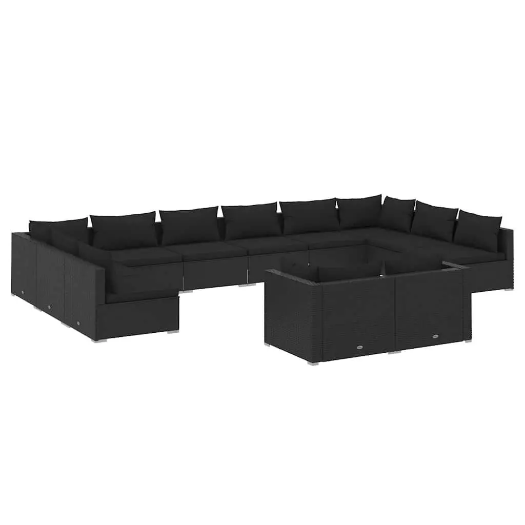 Modular Patio Lounge Set 12 Piece Black Rattan Outdoor Furniture with Cushions