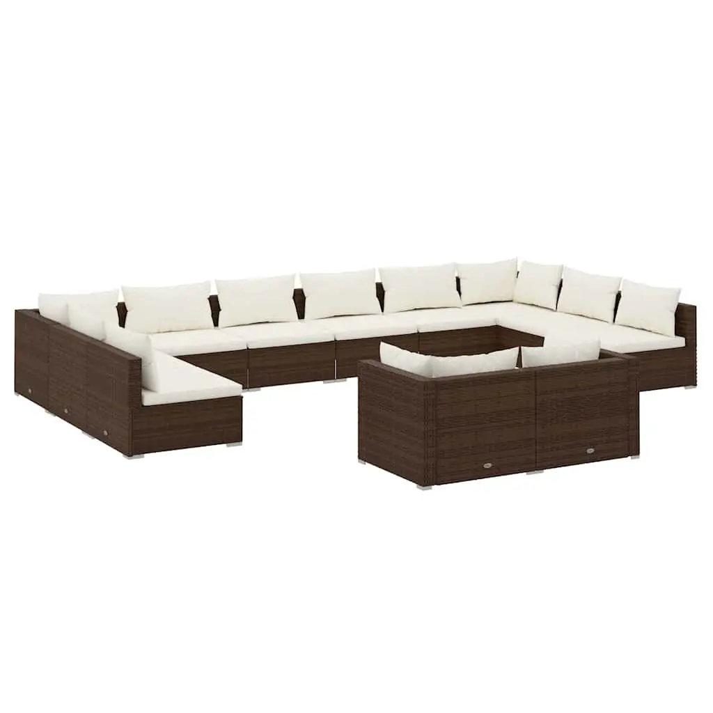 Garden Lounge Set Modular Outdoor Furniture 12 Piece Brown Poly Rattan
