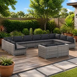 Garden Lounge Set 12 Piece Outdoor Furniture Grey Poly Rattan Modular with