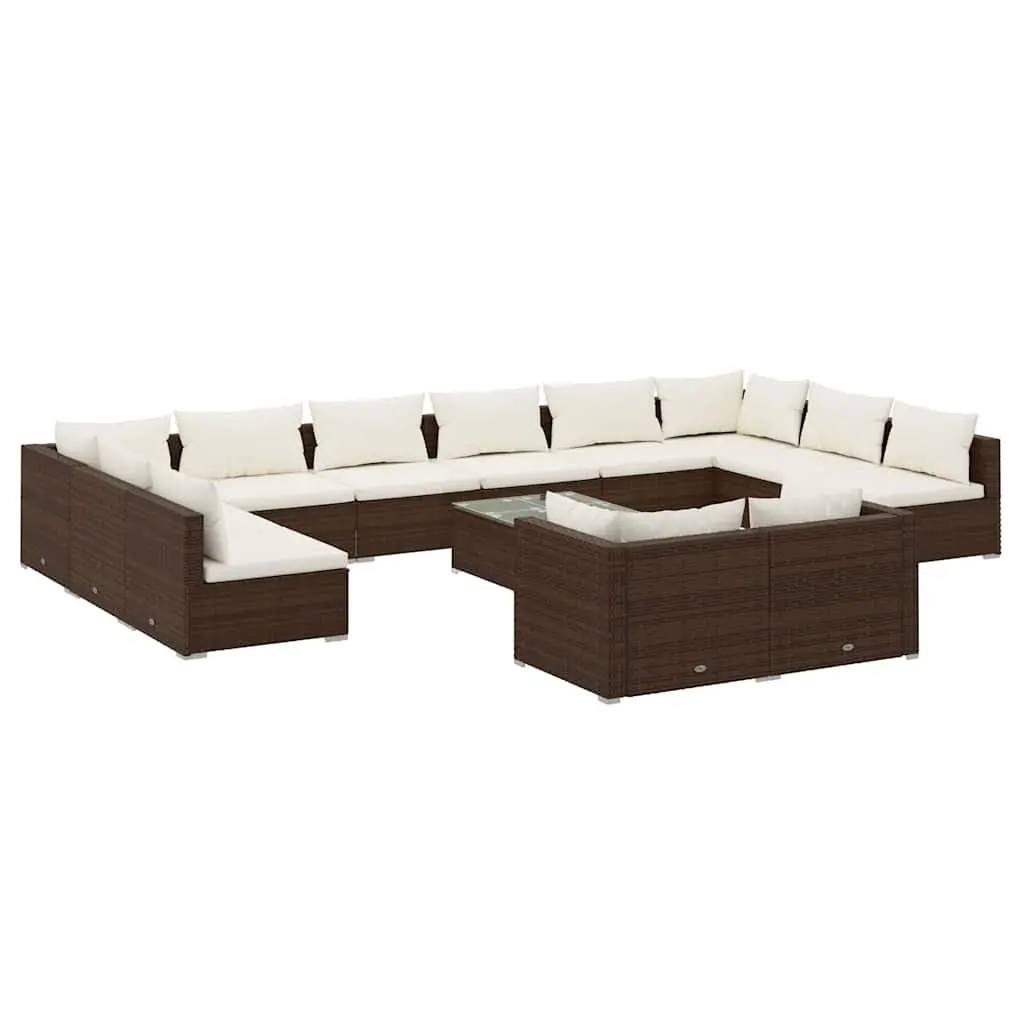 Garden Lounge Set 13 Piece Modular Outdoor Furniture Brown PE Rattan with Cushions