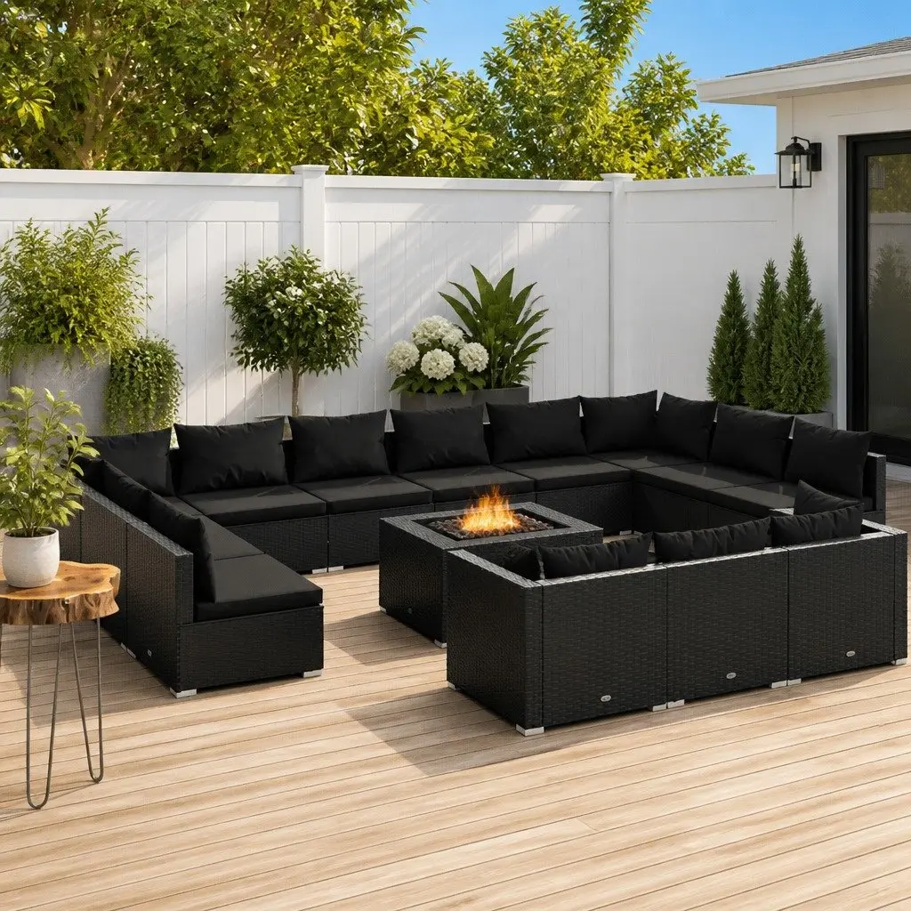 Garden Lounge Set Modular Outdoor Furniture 13 Piece Black Poly Rattan