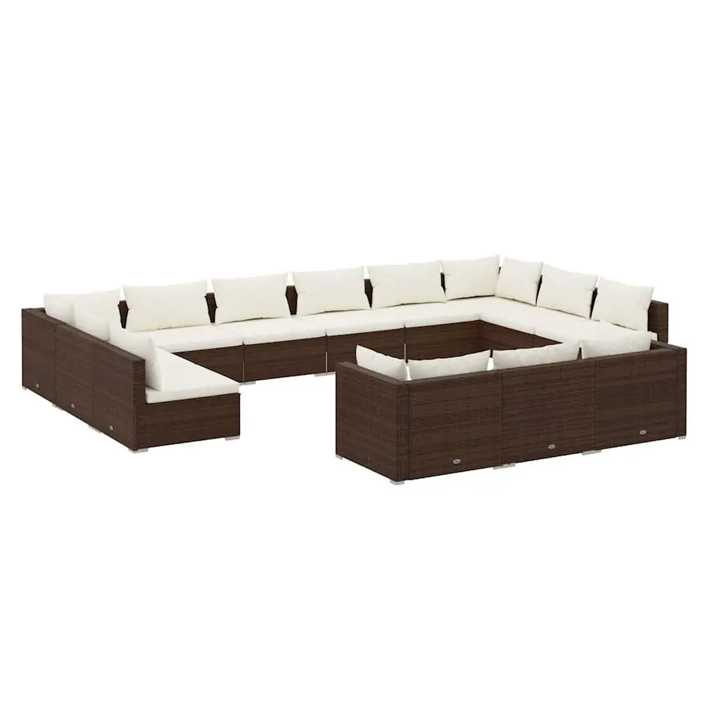Garden Lounge Set 13 Piece Brown Poly Rattan Outdoor Furniture with Cushions