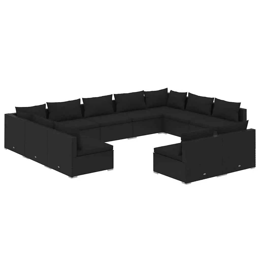 Garden Lounge Set Modular Outdoor Furniture 11 Piece Black Poly Rattan