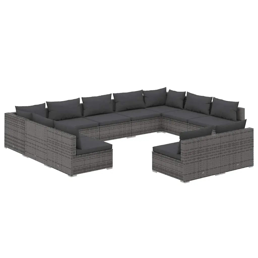 11 Piece Modular Outdoor Garden Lounge Set Grey Poly Rattan Sofa
