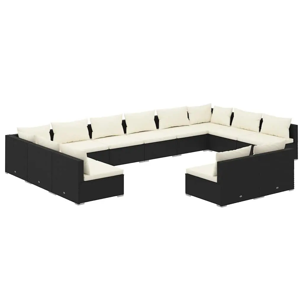 12 Piece Outdoor Garden Lounge Set with Cushions Black Poly Rattan Modular Patio
