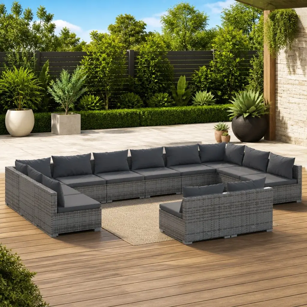 12 Piece Garden Lounge Set Modular Outdoor Furniture Grey