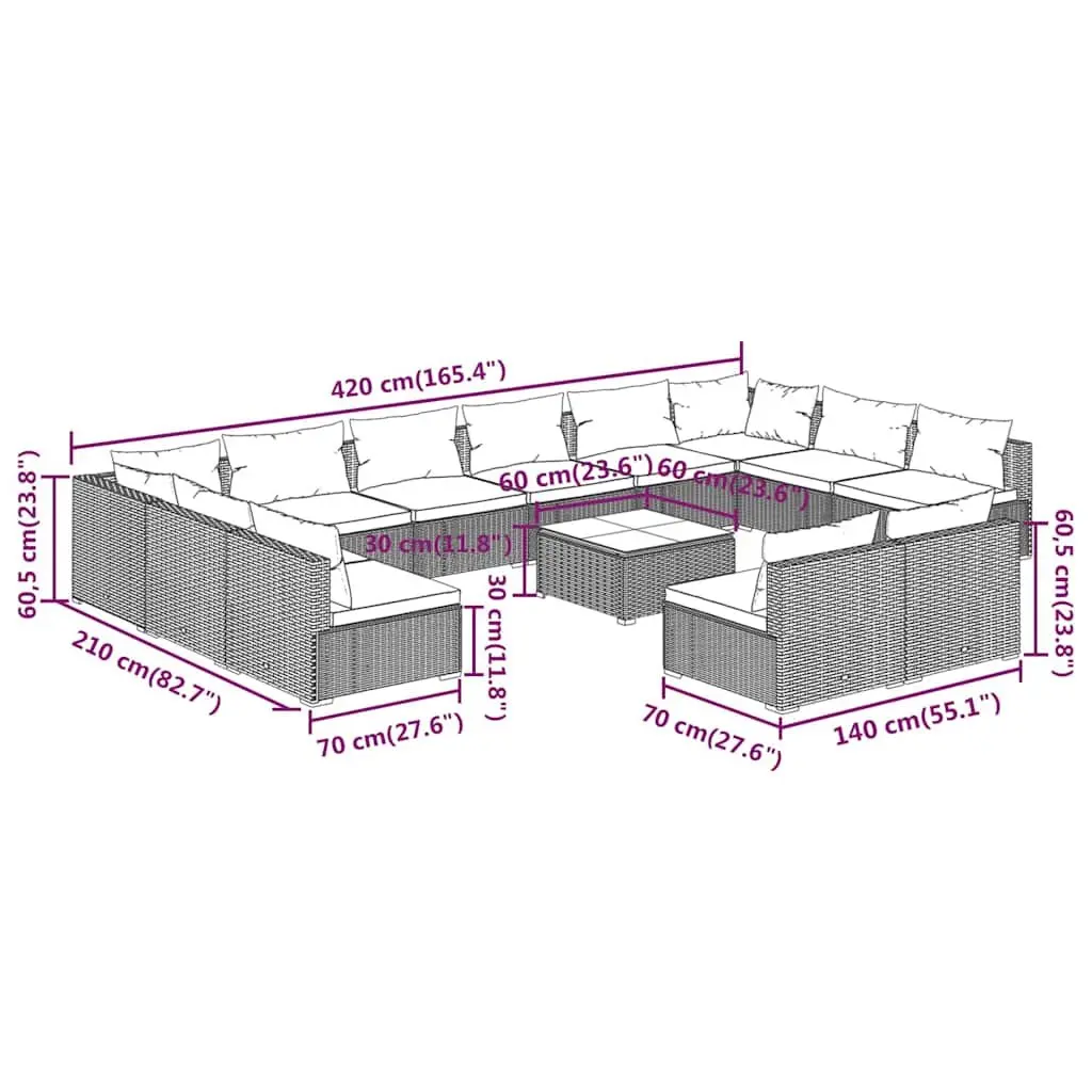 Garden Lounge Set 13 Piece Outdoor Furniture Modular Black PE Rattan Sofa
