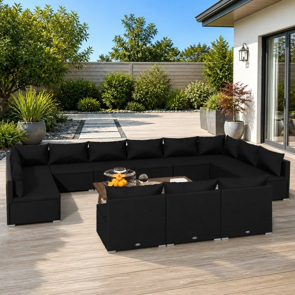 Garden Lounge Set 13 Piece Black Outdoor Furniture Patio Sectional