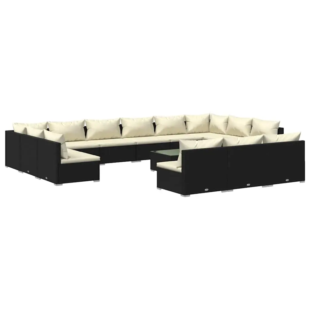 Garden Lounge Set 14 Piece Modular Outdoor Patio Furniture Black Poly Rattan