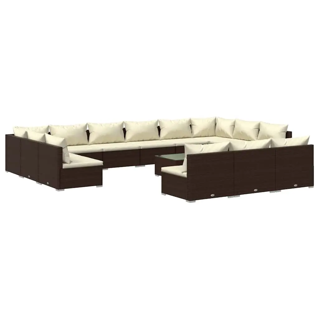 14 Piece Garden Lounge Set Outdoor Furniture Modular Sofa Brown Poly Rattan