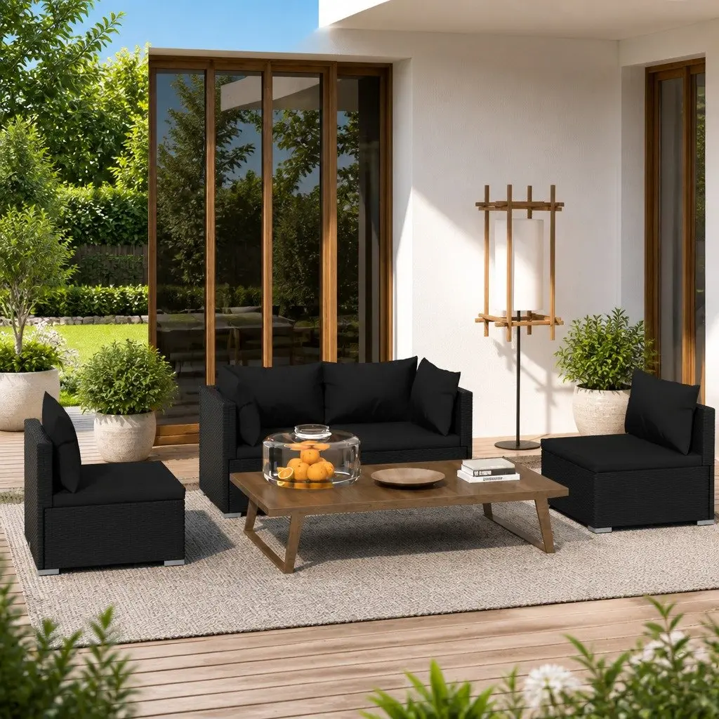 Garden Lounge Set Outdoor Relaxation 4 Piece Black PE Rattan