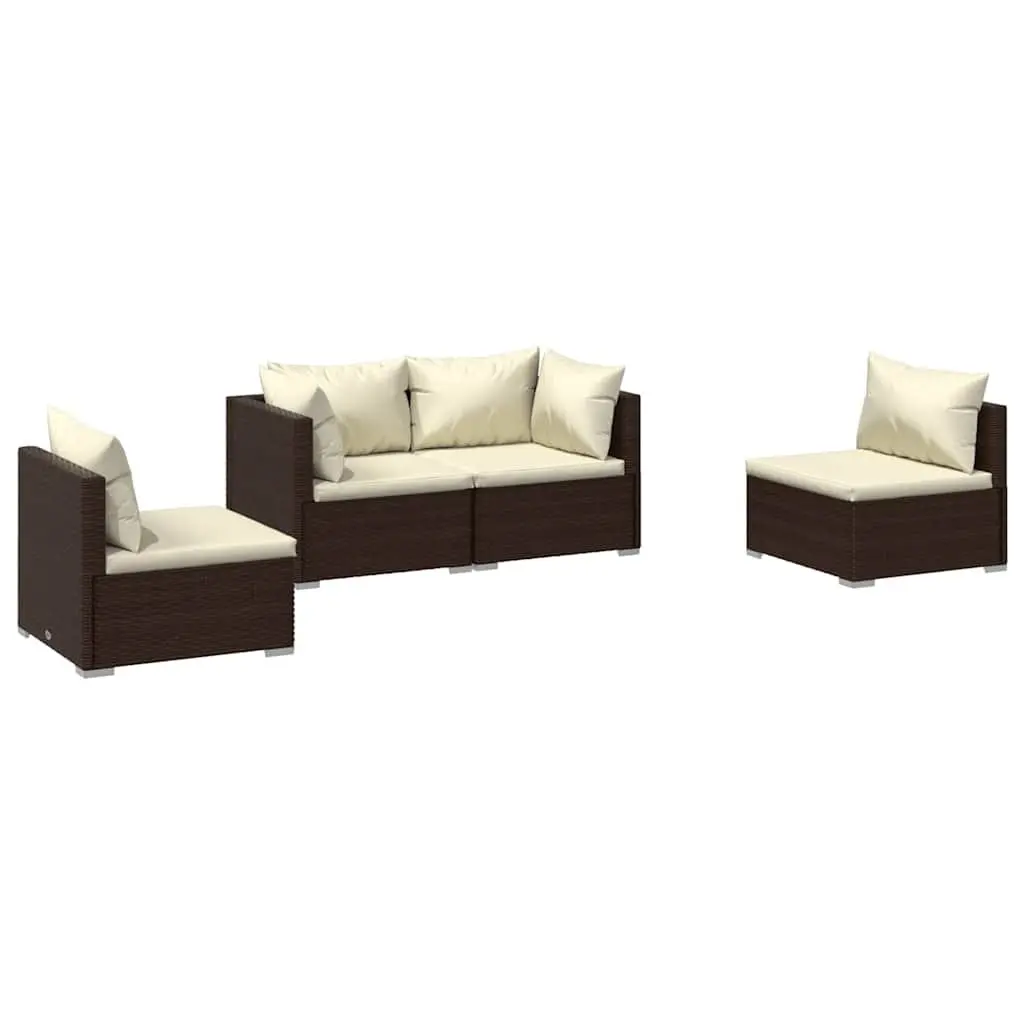 Garden Lounge Set 4 Piece Outdoor Patio Furniture with Cushions Brown Rattan