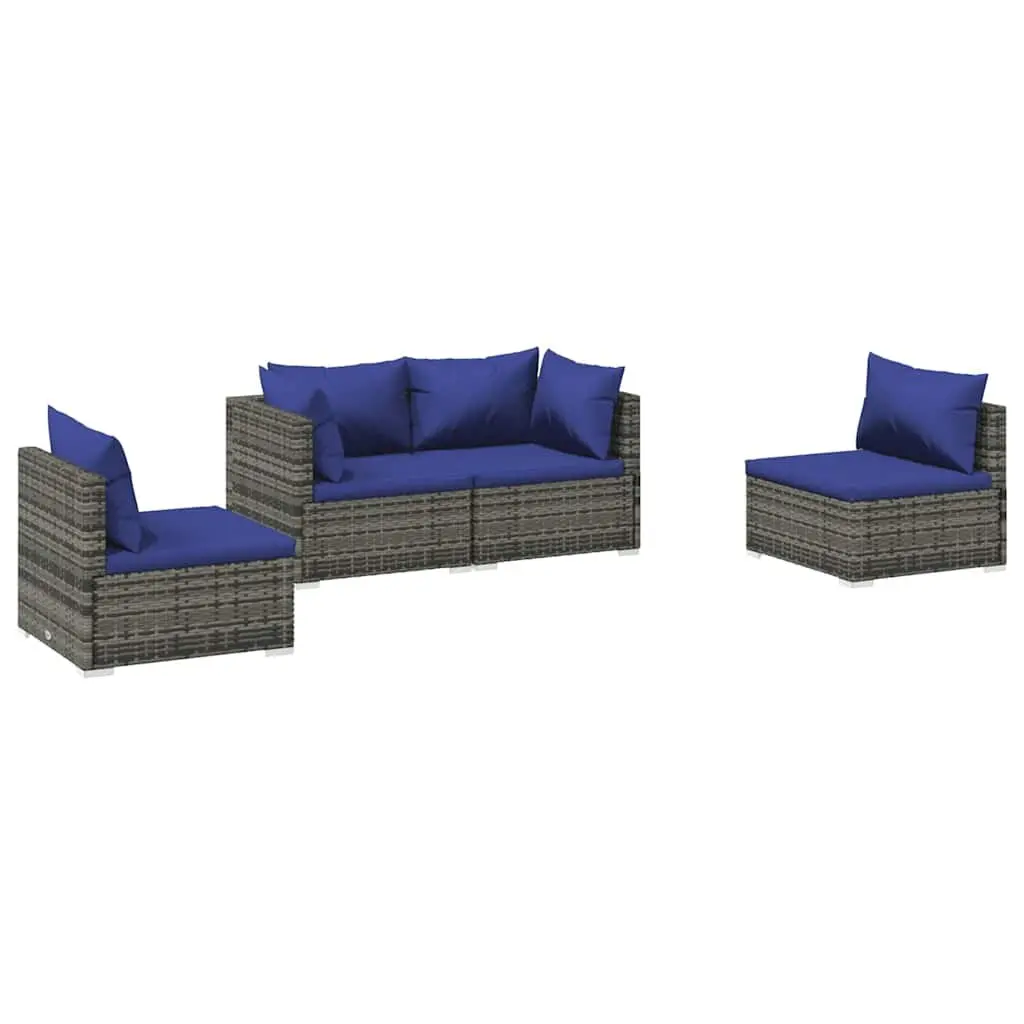 Garden Lounge Set Modular Outdoor Patio Furniture 4 Piece Grey PE Rattan Sofa