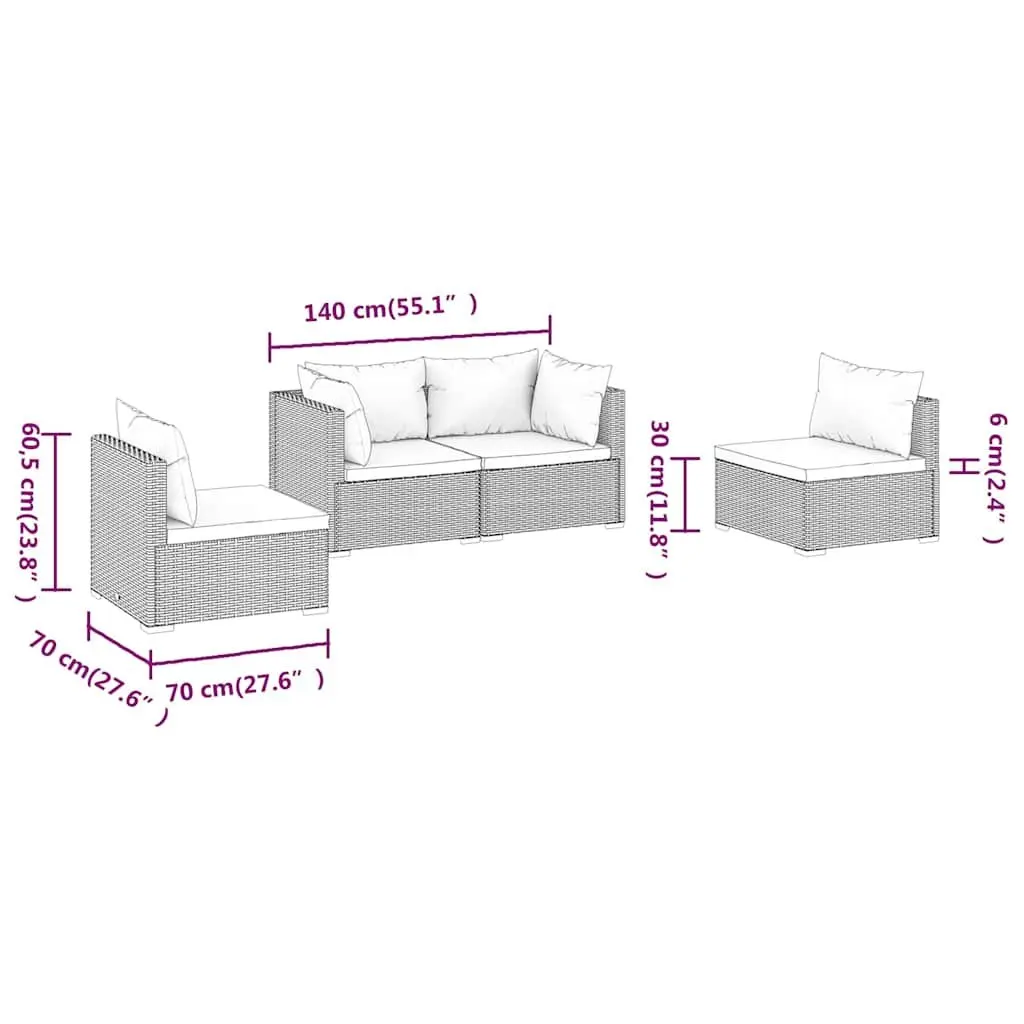 Garden Lounge Set Modular Outdoor Patio Furniture 4 Piece Grey PE Rattan Sofa