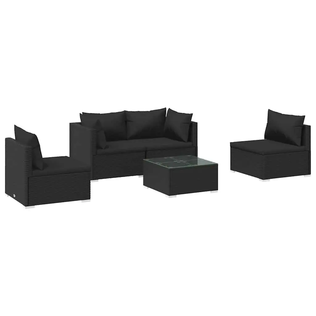 Garden Lounge Set Outdoor Furniture 5 Piece Modular Sofa with Cushions Black
