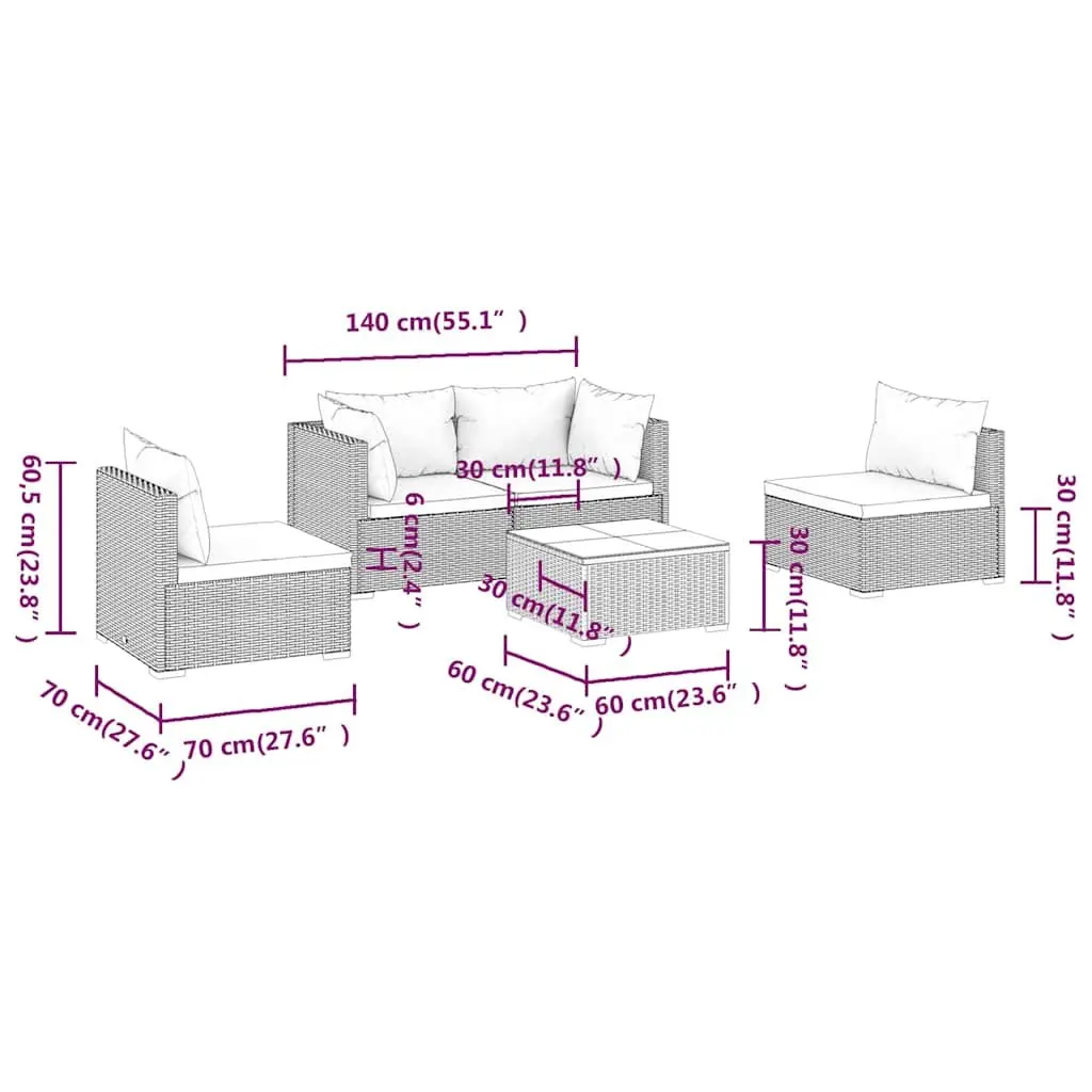 Garden Lounge Set Outdoor Furniture 5 Piece Modular Sofa with Cushions Black