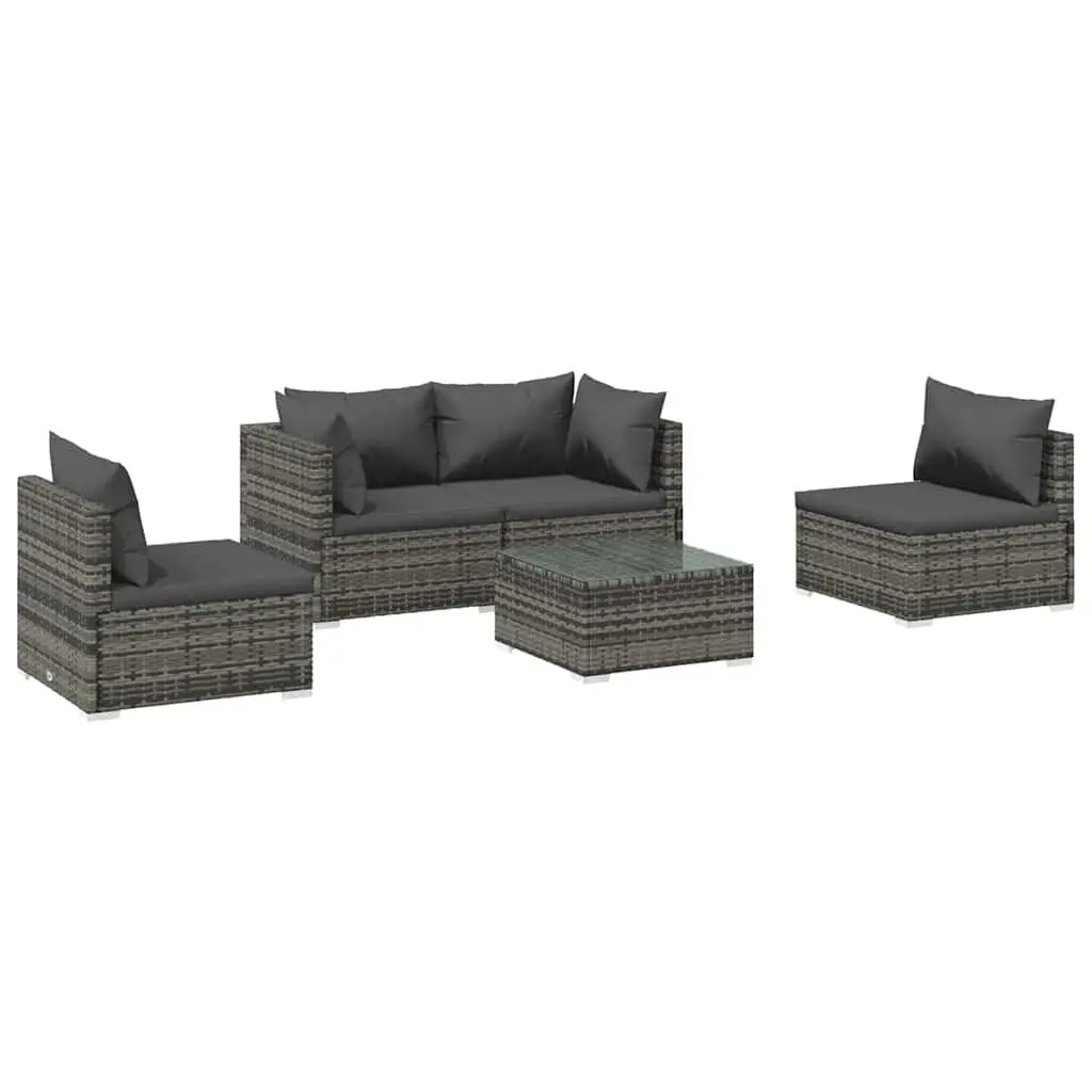 Outdoor Patio Furniture Set 5 Piece Modular Grey Rattan Lounge with Cushions