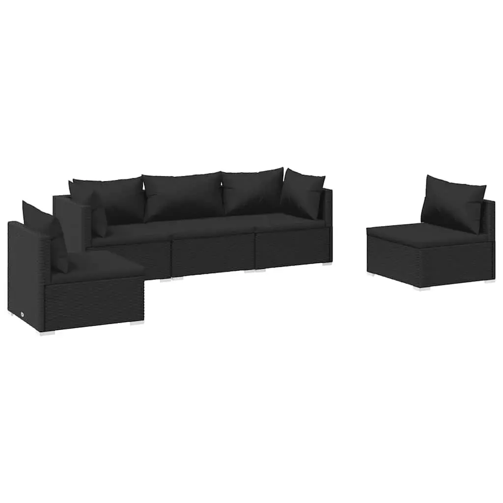 5 Piece Outdoor Lounge Set Garden Patio Furniture Rattan Sofa Black