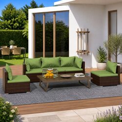 5 Piece Outdoor Garden Lounge Set Brown Patio Furniture with Cushions Modular