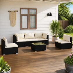 Garden Lounge Set 6 Piece Outdoor Patio Furniture with Cushions Black Rattan