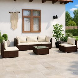 Comfortable 6-Piece Garden Lounge Set in Brown Rattan