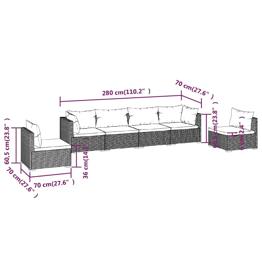 Garden Lounge Set Modular Outdoor Patio Furniture 6 Piece Black