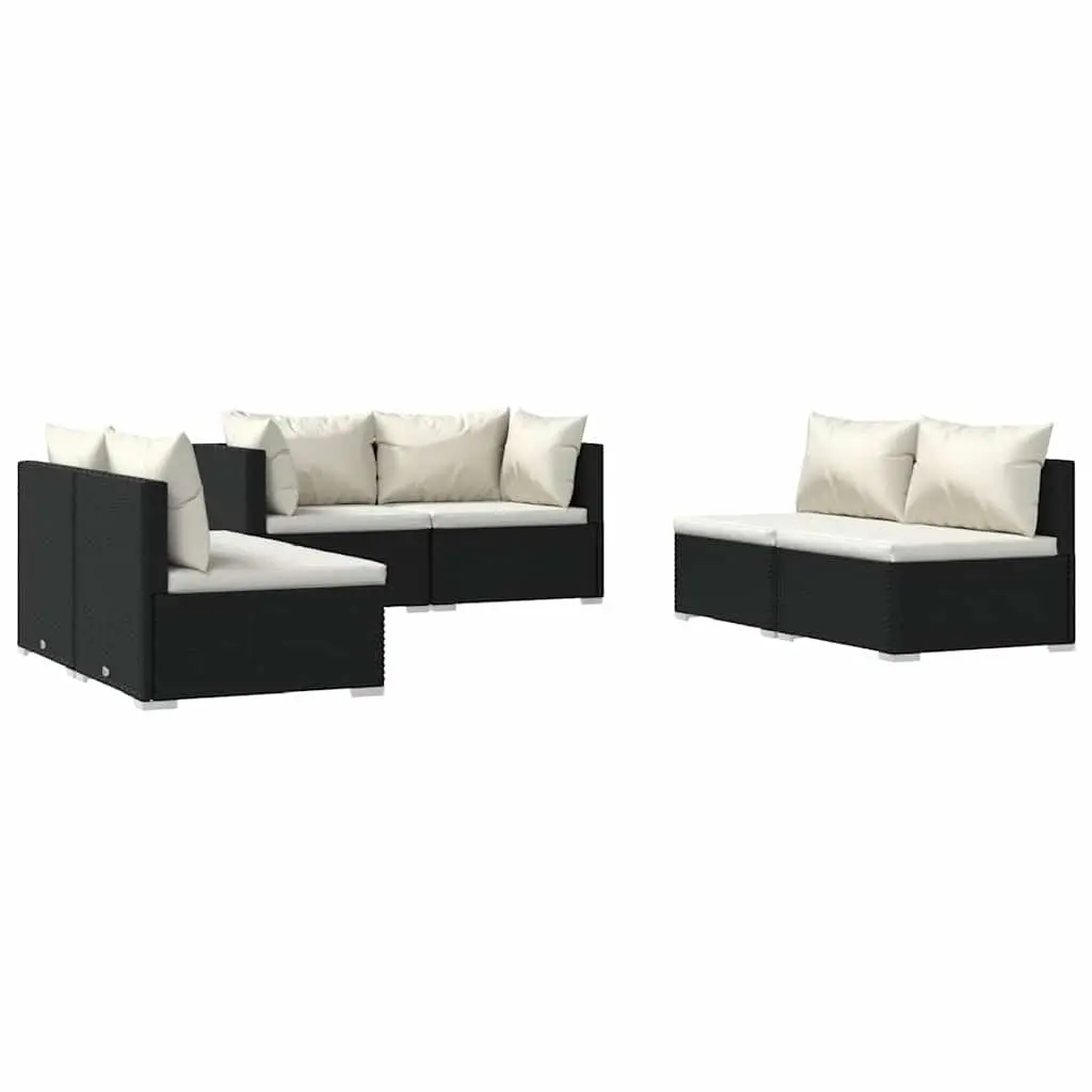Garden Lounge Set 6 Piece Modular Outdoor Patio Furniture PE Rattan Black Sofa
