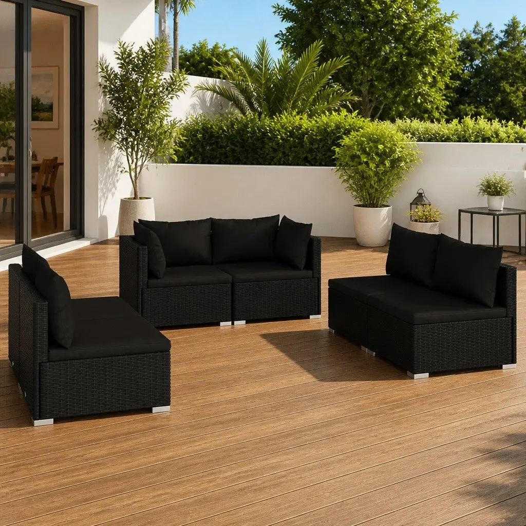 Outdoor Modular Rattan Sofa Set 6 Piece Black Garden Patio Furniture