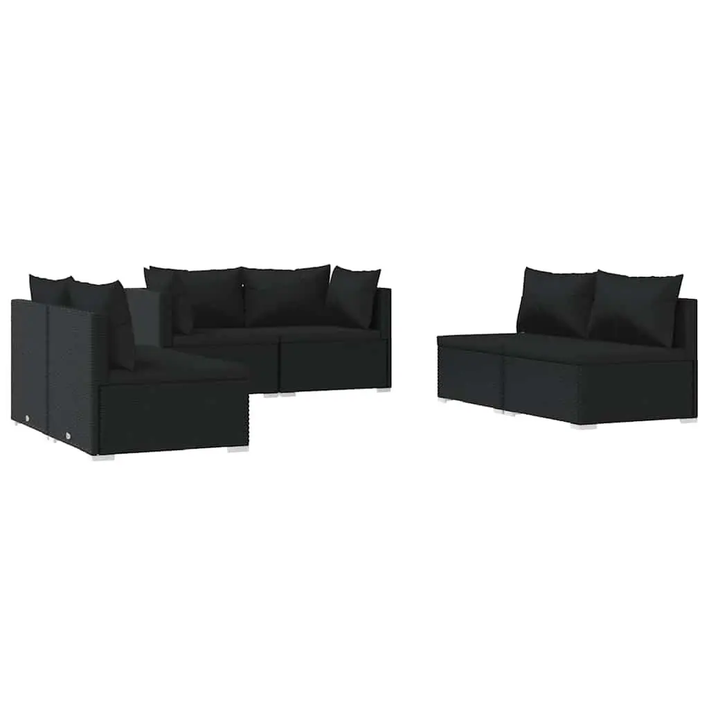 Outdoor Modular Rattan Sofa Set 6 Piece Black Garden Patio Furniture