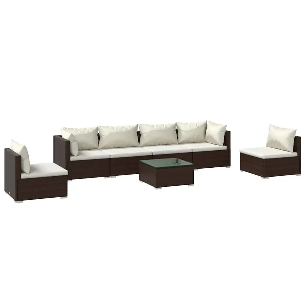 Garden Lounge Set 7 Piece Outdoor Patio Furniture Modular Sofa Brown PE Rattan