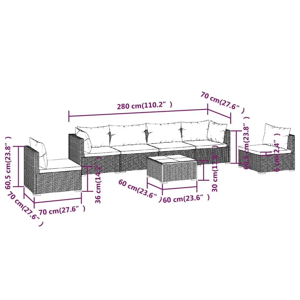 Garden Lounge Set 7 Piece Outdoor Furniture Grey Poly Rattan Patio Sectional