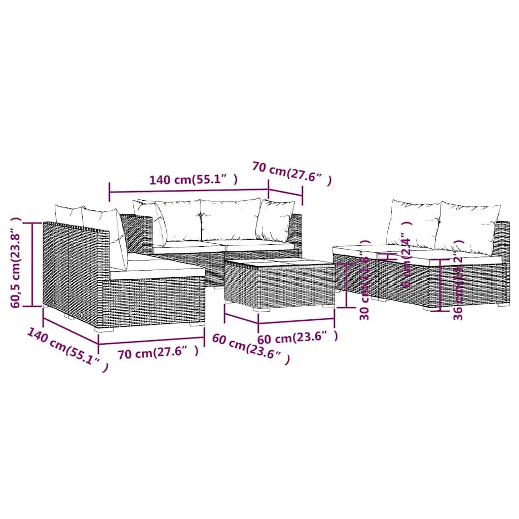7 Piece Garden Lounge Set Outdoor Patio Furniture Poly Rattan Sofa with