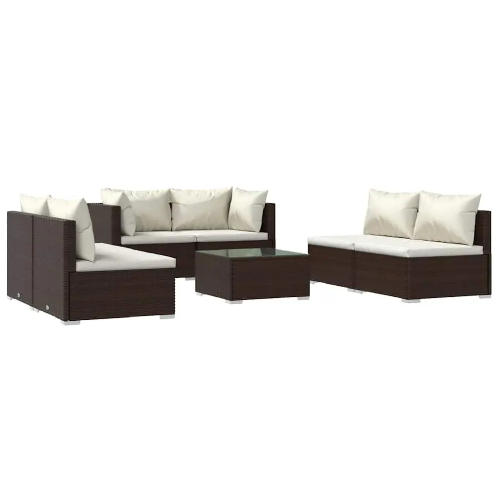 7 Piece Outdoor Garden Lounge Set Patio Furniture Brown PE Rattan with Cushions