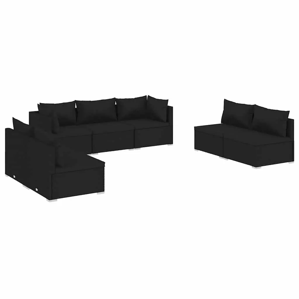 7 Piece Outdoor Garden Lounge Set Black Poly Rattan Patio Furniture