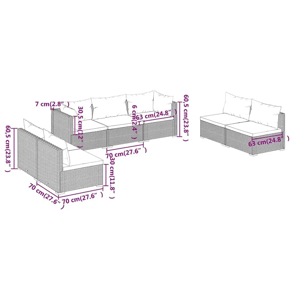 Garden Lounge Set 7 Piece Outdoor Patio Furniture Cushions Brown Rattan