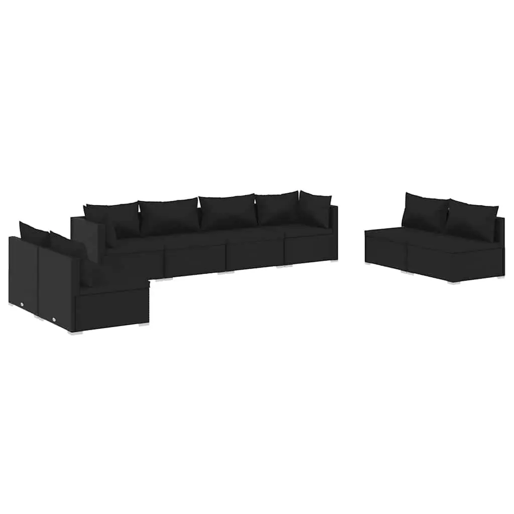 Outdoor Garden Lounge Set 8 Piece Patio Furniture PE Rattan Black Modular