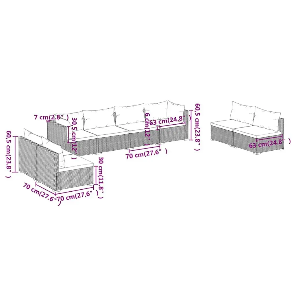 Outdoor Garden Lounge Set 8 Piece Patio Furniture PE Rattan Black Modular