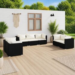 Garden Lounge Set 7 Piece Outdoor Patio Furniture Black Rattan with Cushions